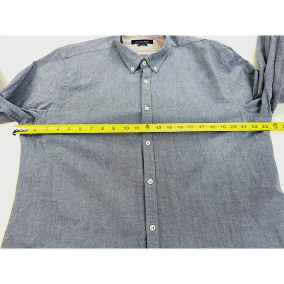 Zara Man Slim Fit Size 2XL Men's Blue Oxford Style Button Down Long Sleeve Shirt - Picture 3 of 9